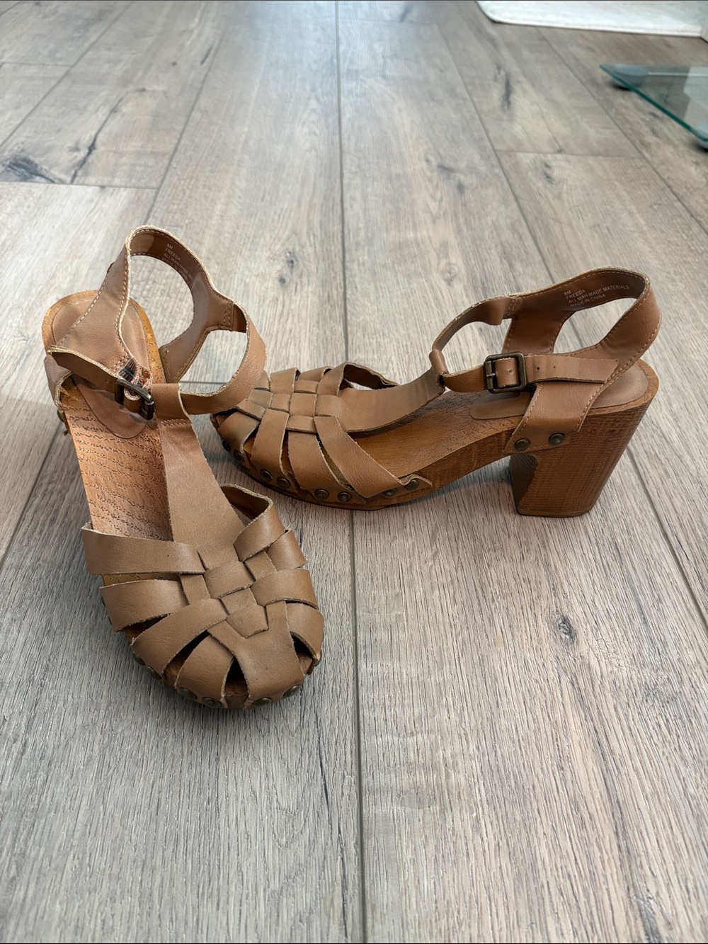 Charlotte Russe Tan Woven Strappy Block Heel Sandals